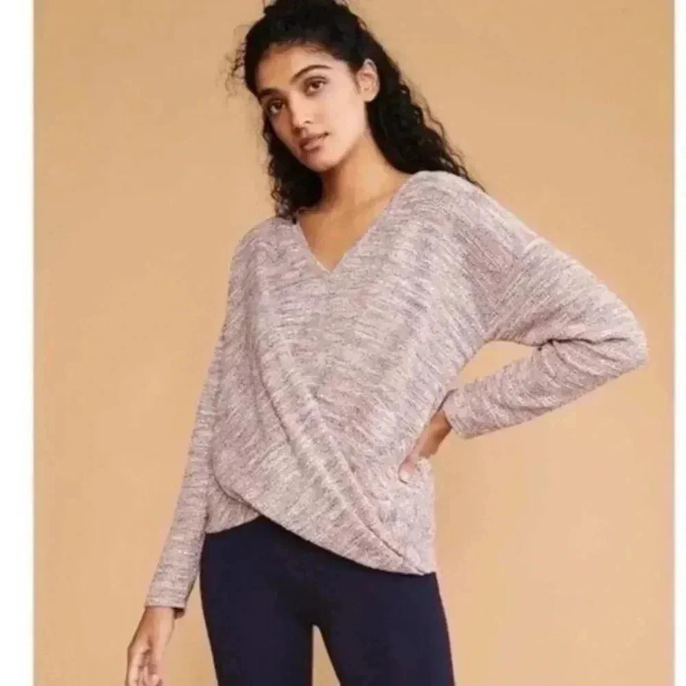 Lou & Grey Tweedy Twisted Pink Knit Twist Front Long Sleeve XS